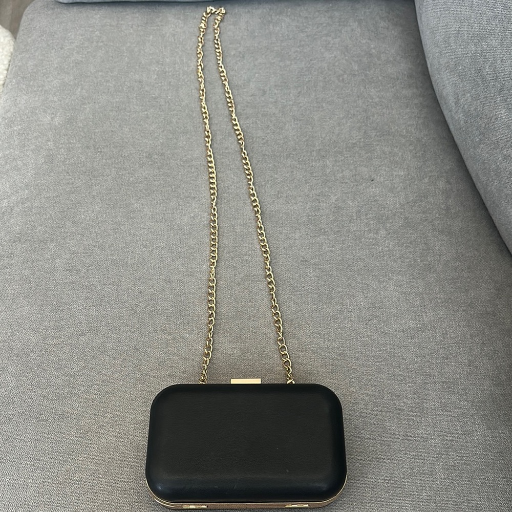 Elegant Black Clutch with Gold Chain